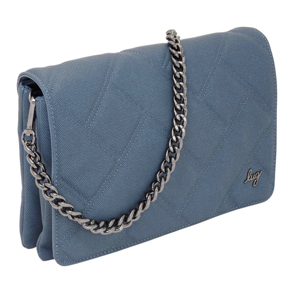 Lug Huddle Matte Luxe Shoulder Bag Slate Blue Quilted Multipocket Faux Leather‎